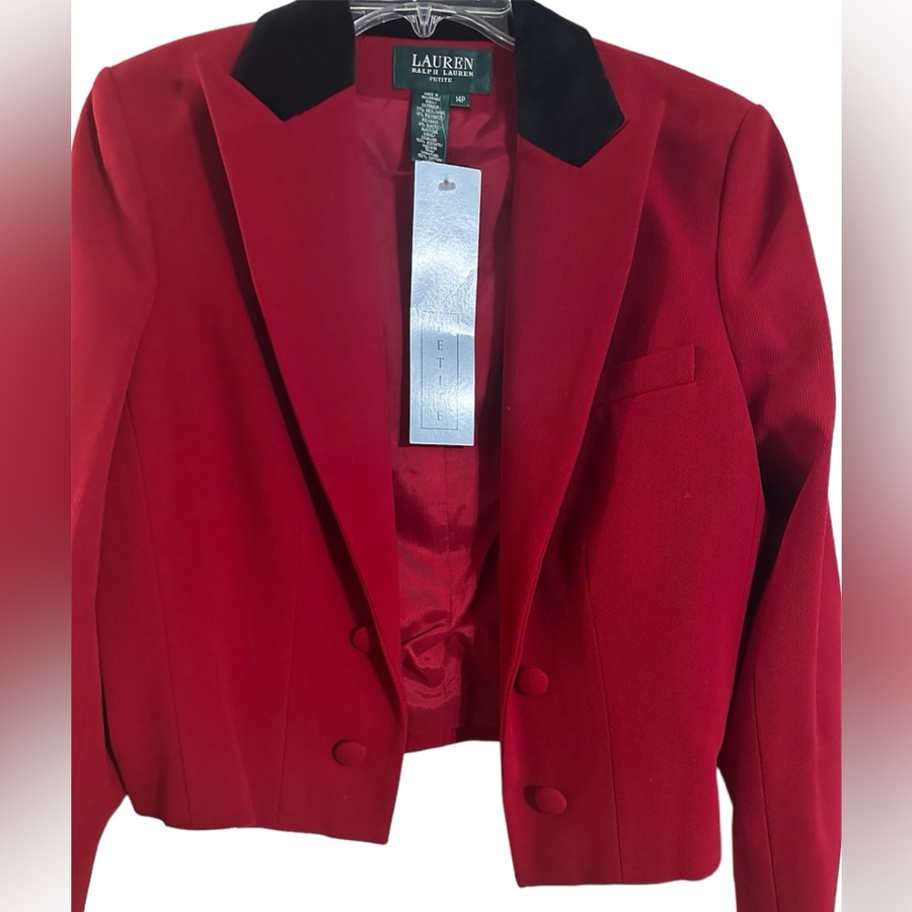 Ralph Lauren Red cropped wool jacket. Size 14P. NWT. - Picture 2 of 5